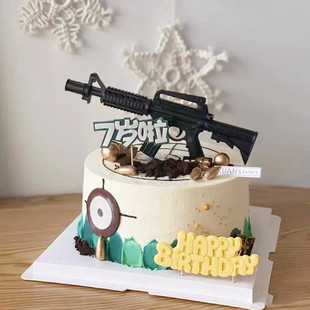 网红和平战场机关枪男孩生日蛋糕装饰摆件大男孩枪蛋糕摆件装饰