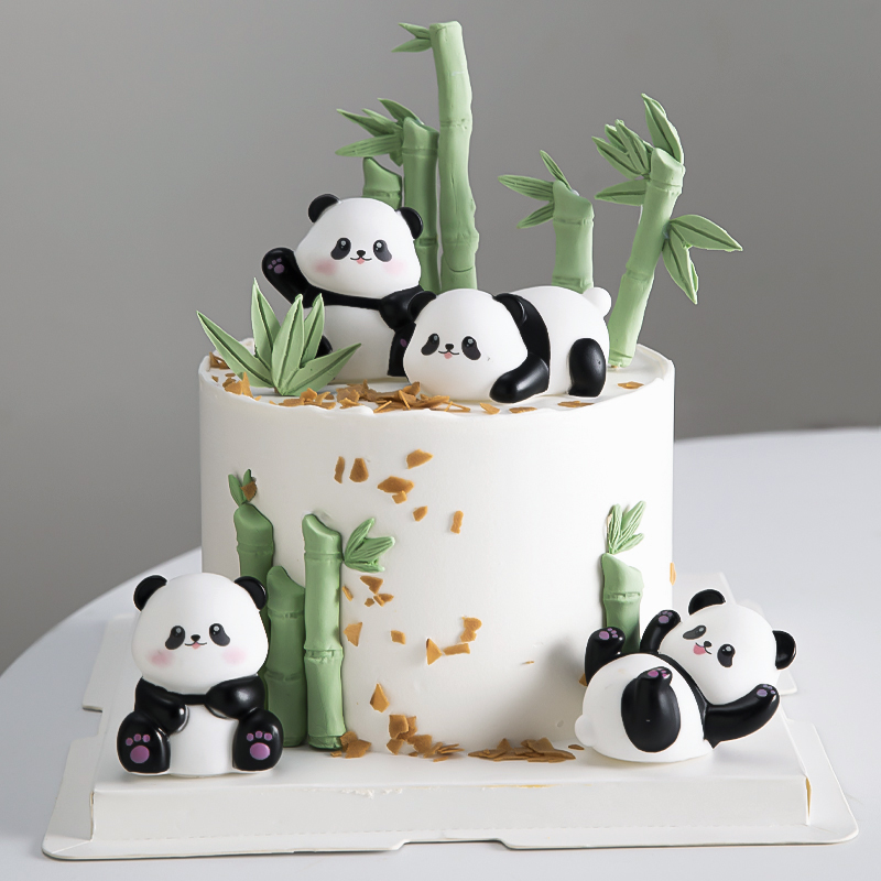 熊猫蛋糕装饰摆件竹子插件