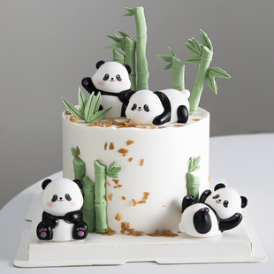 大熊貓蛋糕裝 扮 飾擺件國寶可愛小熊竹子插件兒童生日烘焙甜品臺裝