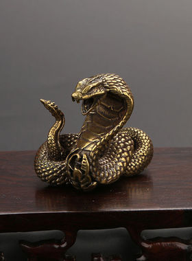 仿古小摆件纯铜眼镜蛇招财桌面