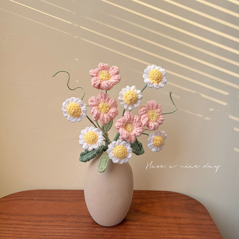 小雏菊水仙针织毛线花成品家居饰品新家花瓶摆件情人节送女友礼物,家居饰品,仿真花/假花,淘宝优惠券,粉丝福利购,淘宝优惠卷
