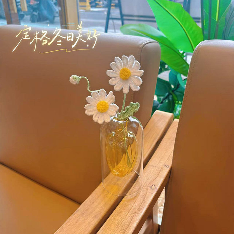 花瓶摆件客厅装饰高级手工编制毛线花仿真花花束送母亲女朋友礼物