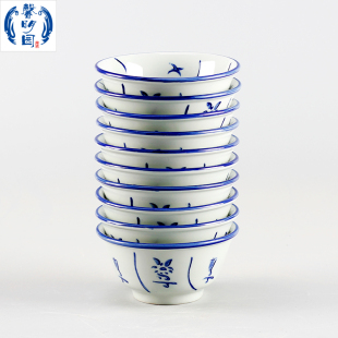 大埔馨明园青花瓷釉下彩手绘葵斗碗高温防烫4.5英寸复古饭碗汤碗