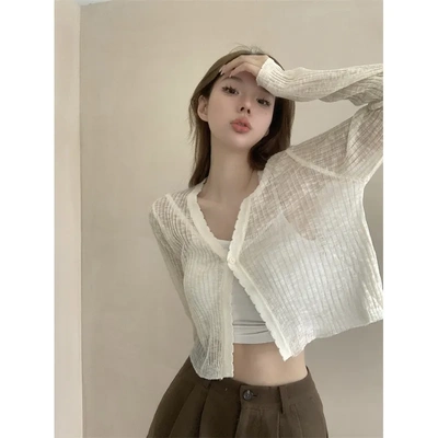 白色冰丝披肩罩衫外搭短款防晒针织开衫外套薄款女夏季法式小坎肩