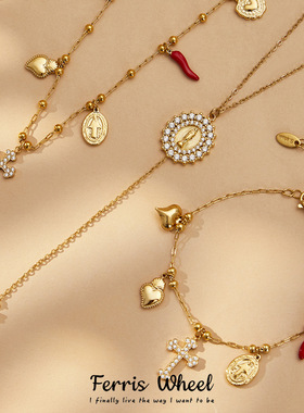 不锈钢十字架锆石项链手链ins镀1