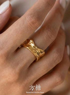 不规则褶皱纹理戒指不锈钢个性凹