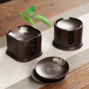 组合套装 家用功夫电木子杯托茶道黑配件檀木隔热垫日式 茶杯垫茶具