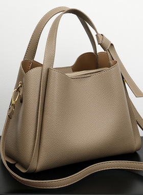 软皮女包手提包包女2025菜篮子高级感单肩包斜挎大气百搭水桶