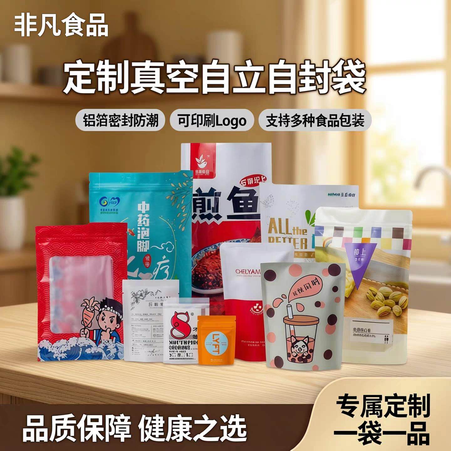 食品塑料包装袋支持定制真空自立自封袋铝箔密封袋定做可印刷Logo