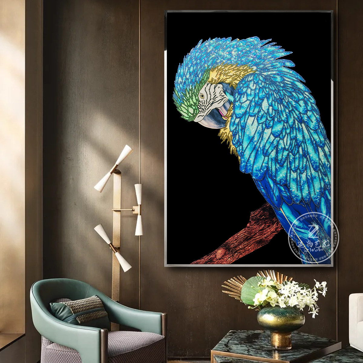 现代简约装饰画过道入户玄关过道轻奢高级挂画手工贝壳闪片镶钻画