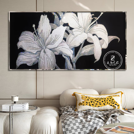 现代轻奢装饰画手工镶钻贝壳工艺晶瓷百年好合花客厅沙背景墙挂画