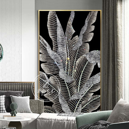 轻奢装饰画入户玄关过道水晶镶钻家大业大芭蕉叶客厅沙发落地挂画