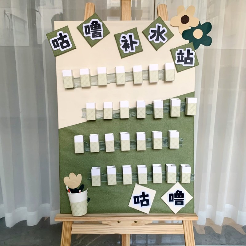 森系幼儿园环创材料莫兰迪绿色喝水区签到打卡装饰布置进区牌光盘