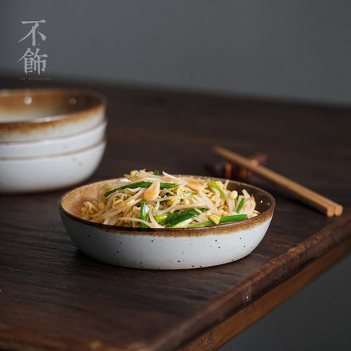 不饰粗陶复古田园一人食小号菜盘