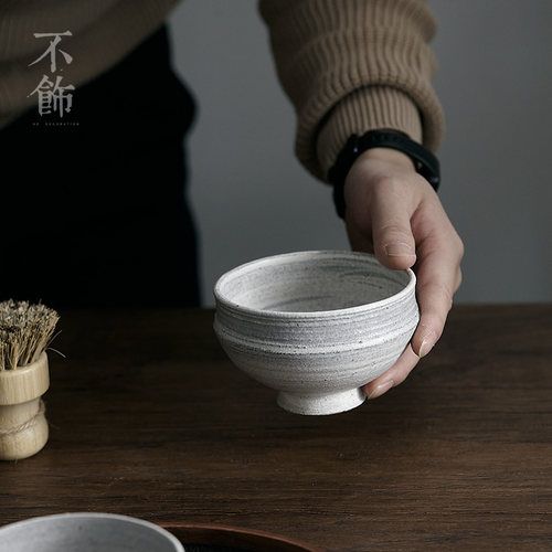 不饰粗陶日是复古粉印钵碗
