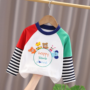 婴儿童条纹长袖T恤2025春秋新款小童宝宝拼色洋气打底衫男童秋装
