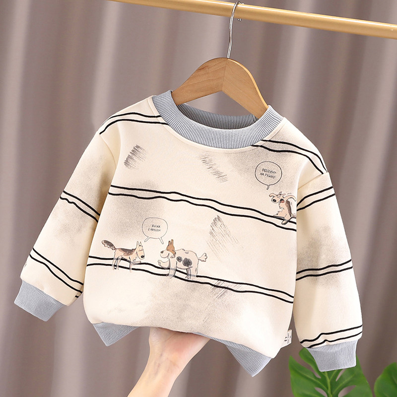 儿童男孩加绒卫衣小童宝宝条纹加厚打底衫秋冬装新款男童保暖上衣,童装/婴儿装/亲子装,卫衣/绒衫,淘宝优惠券,粉丝福利购,淘宝优惠卷