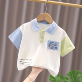 男童夏季 翻领上衣 T恤男童洋气半袖 polo衫 婴儿童宝宝拼色纯棉短袖