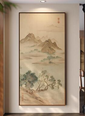 宋代美学湖山春暖图玄关装饰画入户对门新中式山水挂画走廊壁画
