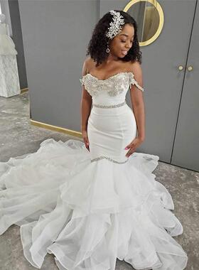 Pure White Mermaid Wedding Dress  Plus Size Wedding Dresses
