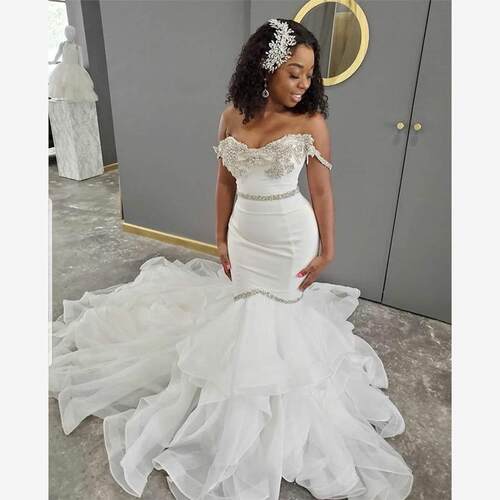 Pure White Mermaid Wedding Dress  Plus Size Wedding Dresses
