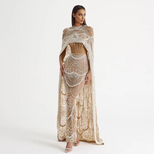 Pearls Evening Dresses Mermaid Wedding Party Prom Dress