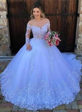 White Ball Gown Wedding Dress Long Sleeves Wedding Gowns