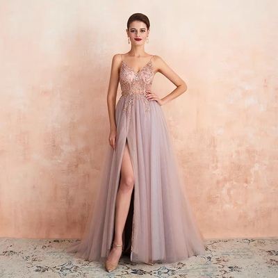 Sexy Spaghetti Straps Evening Dresses Beading Prom Gowns