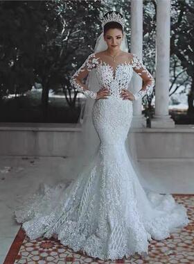 Wedding Dress Mermaid Long Sleeve Appliques Bridal Gowns