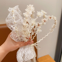 花环头饰儿童珍珠发箍公主编发发带女童森系长飘带头箍小女孩发卡