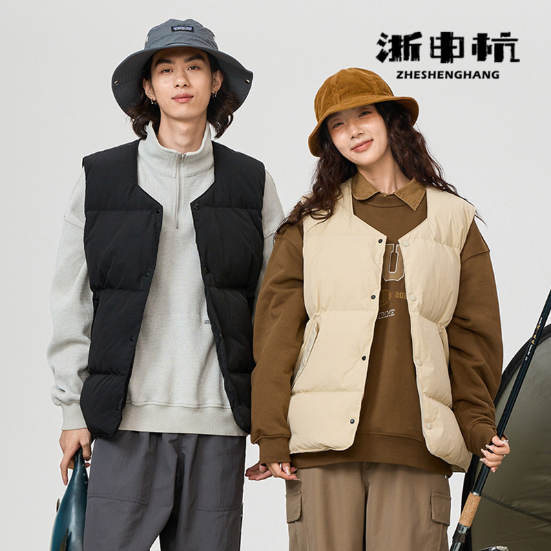 浙申杭2025新款百搭简约保暖男女同款宽松潮牌休闲加厚羽绒马甲潮