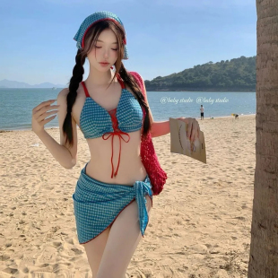 2025高级感温泉泳装 泳衣女分体美式 辣妹多巴胺微胖MM小胸聚拢新款