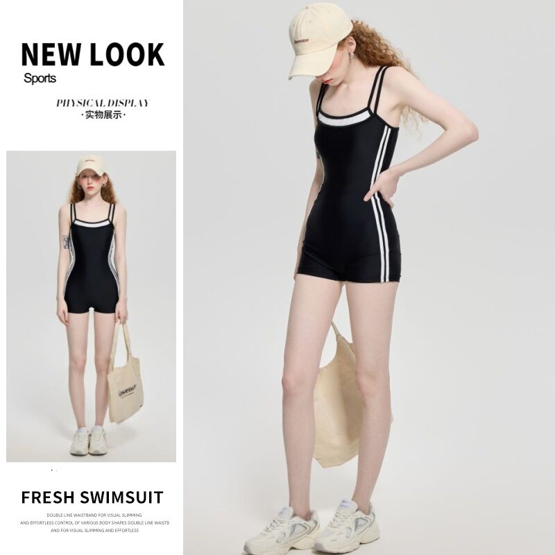 泳衣女运动竞技专业吊带连体平角保守遮肚显瘦学生小胸聚拢游泳装