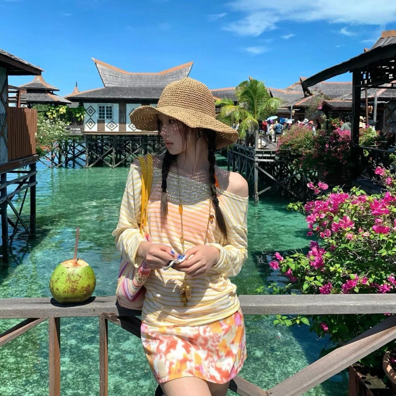 四件套小胸聚拢泳衣女复古罩衫分体比基尼裙式温泉度假风辣妹泳装