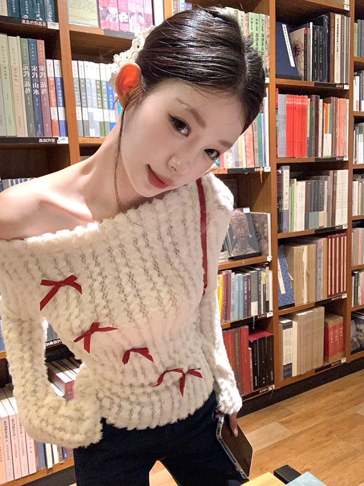 Off-Shoulder Bow-Tie Sweater: 3-Season Layering Top - Taobao product photo 5