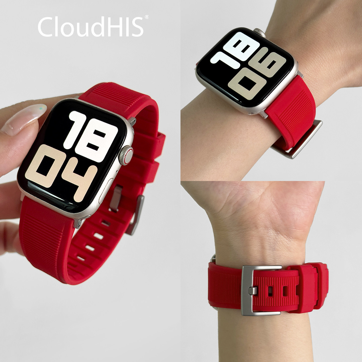 CloudHIS适用iWatch表带s11苹果手表表带applewatchs12新款S10男女S9透气SE3代8替换Ultra46mm42硅胶运动腕带