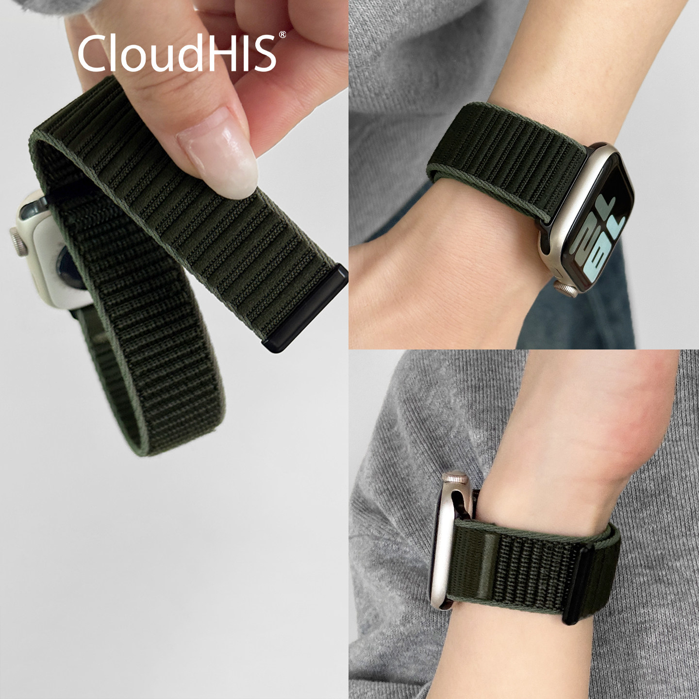 CLOUDHIS新款山地纹s8尼龙编织一体式回环iwatch表带适用applewatch透气s10苹果se高级感s9运动s11男女Ultra