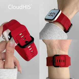 CLOUDHIS新款适用iwatch表带s10苹果S9手表带applewatch波浪硅胶创意S8运动腕带高级Ultra秋冬s11男女红色