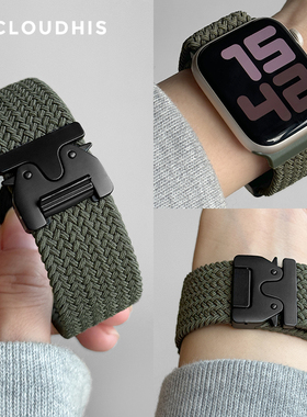 适用苹果手表iwatch10表带s9新款applewatch8高级se76智能6运动ultra2编织尼龙降落伞扣替换带46mm/42mm腕带