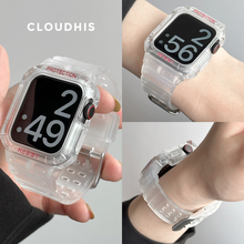 适用于applewatch表带苹果S9手表S8保护壳iwatch透明s10运动s11冰川s9一体式se表带液态硅胶夏天ultra