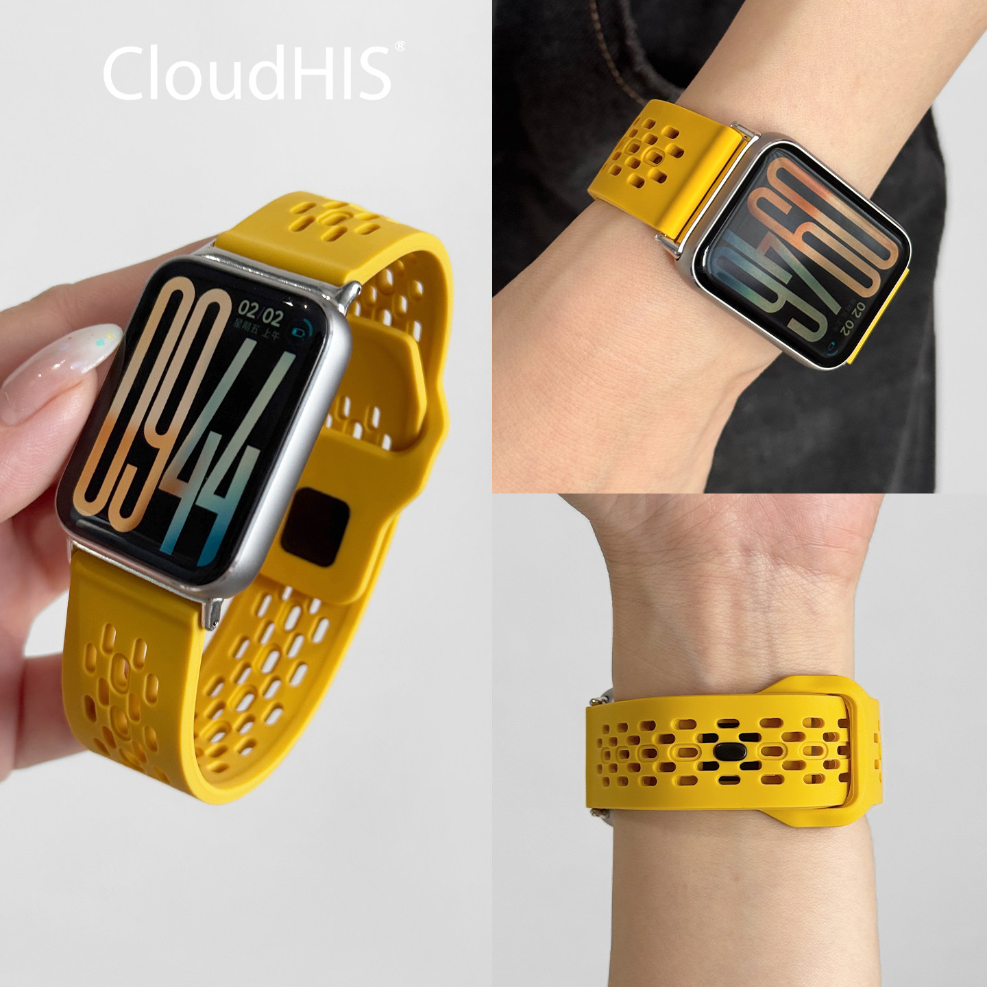 CloudHIS夏季新款适用小米手环9pro表带反扣设计运动硅胶透气8Pro手链腕带智能手表表带红米watch6男女watch5