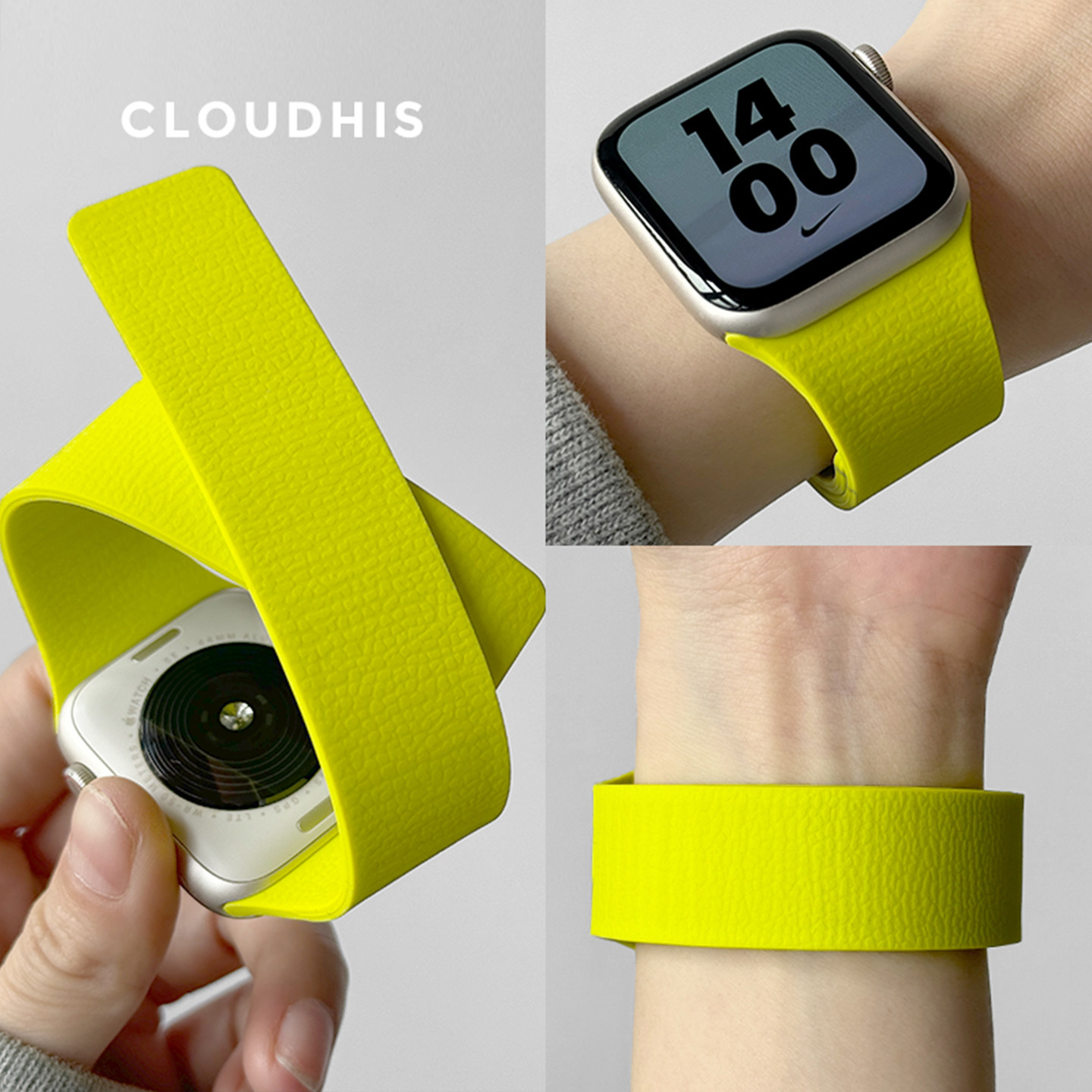 CloudHIS适用苹果手表带s12荔枝纹applewatchS11硅胶磁吸S10运动腕带s9iwatch表带Ultra46m新款se3代男女智能