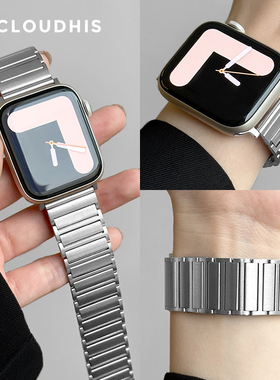 CLOUDHIS新款磁吸不锈钢适用苹果手表表带iwatch腕带男女款9夏季金属银色applewatch气质时尚高级感8钢带
