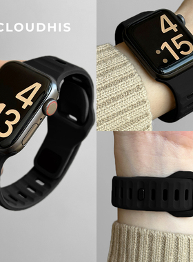 CLOUDHIS适用iWatchS9液态硅胶表带applewatchS8新款运动透气防水苹果手表高级感夏Ultra运动表带男女星光色