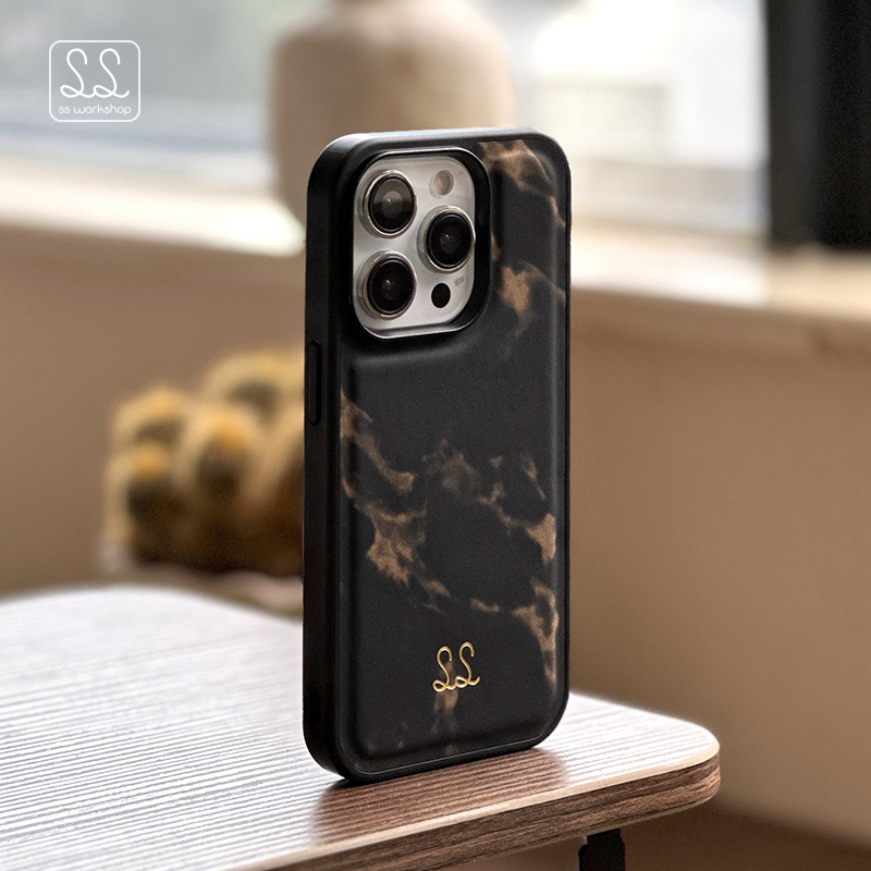 高级感原创简约金沙皮质手机壳