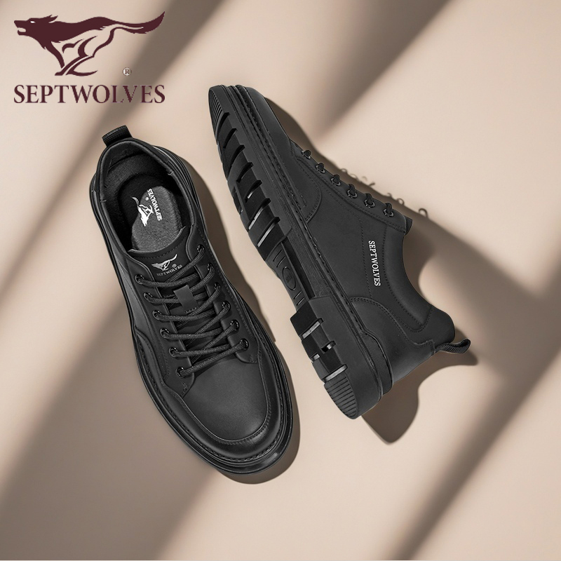 七匹狼男鞋2025新款黑色休闲皮鞋