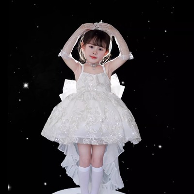 女童八音盒公主裙洛丽塔婚纱拖尾生日礼服赵露思同款儿童连衣裙子
