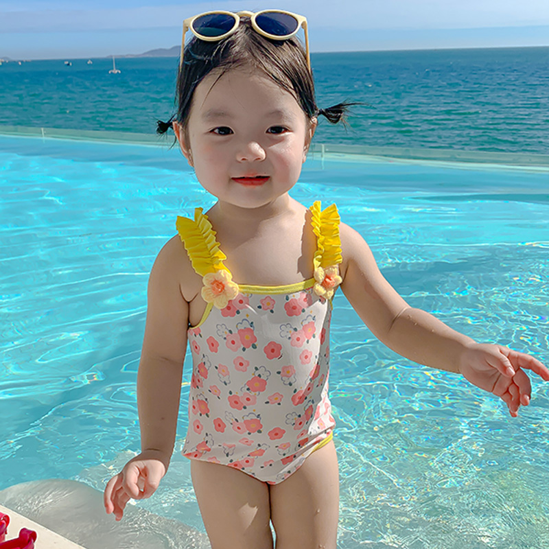 夏季新款儿童女宝宝多巴胺连体吊带海边度假游泳装洋气小女孩泳衣