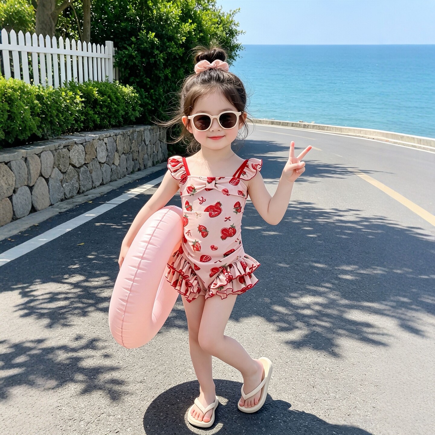 女童连体泳装2026夏季新款儿童时尚草莓裙游泳衣宝宝可爱速干泳装