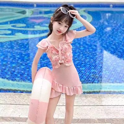女童连体泳衣夏季新款小女孩公主裙式游泳衣海边度假儿童甜美泳衣